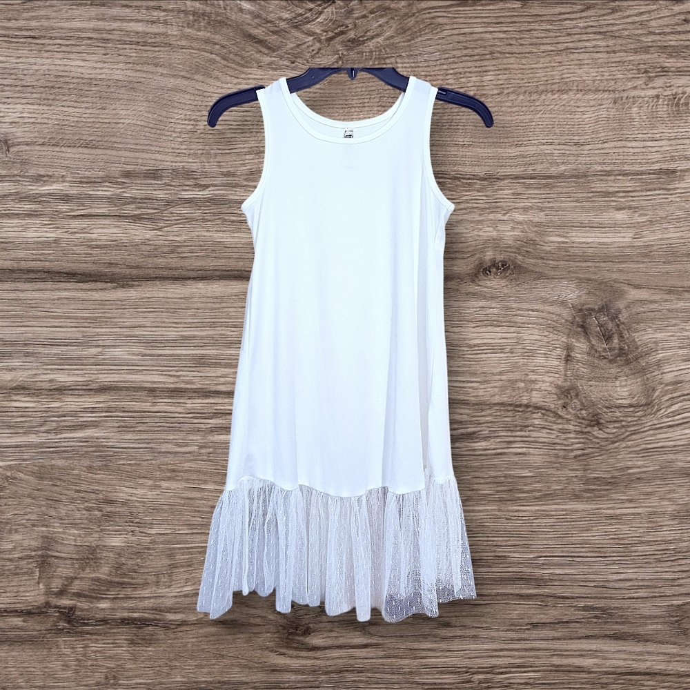 Beautees White Slip Dress Extender Tulle Lace Ruffle Hem Girls Size 10